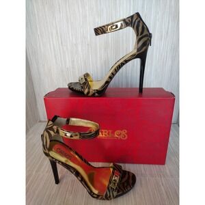 Carlos By Carlos Santana High Heels 7.5M Animal Print Ankle Strap Open Toe Shoes